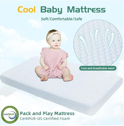 Trifold Mini Crib Mattress With Washable Soft Jacquard Cover Portable Crib Dual Sided With Firm Support And Comfort Memory Foam