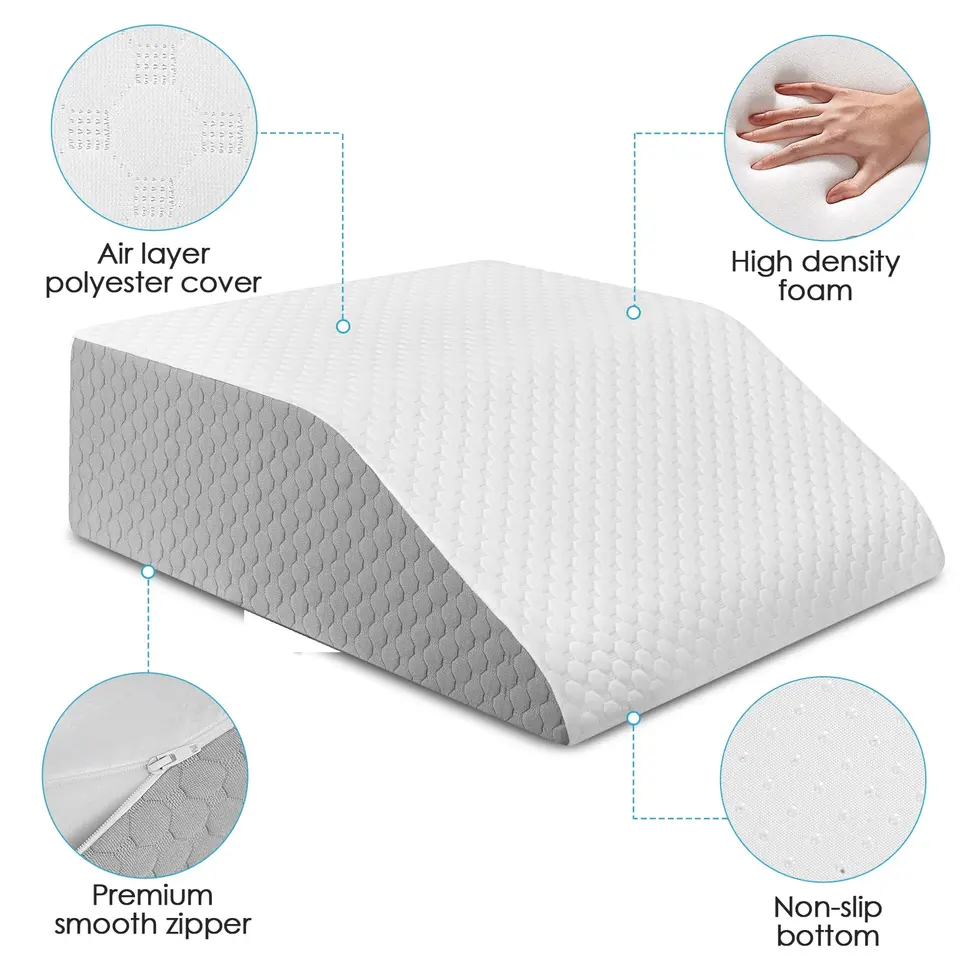 Leg Elevation Pillow Memory Foam Wedge Pillow for Leg Circulation Elevated Pillow for Sciatica Knee Hip Ankles Back Pain Relief