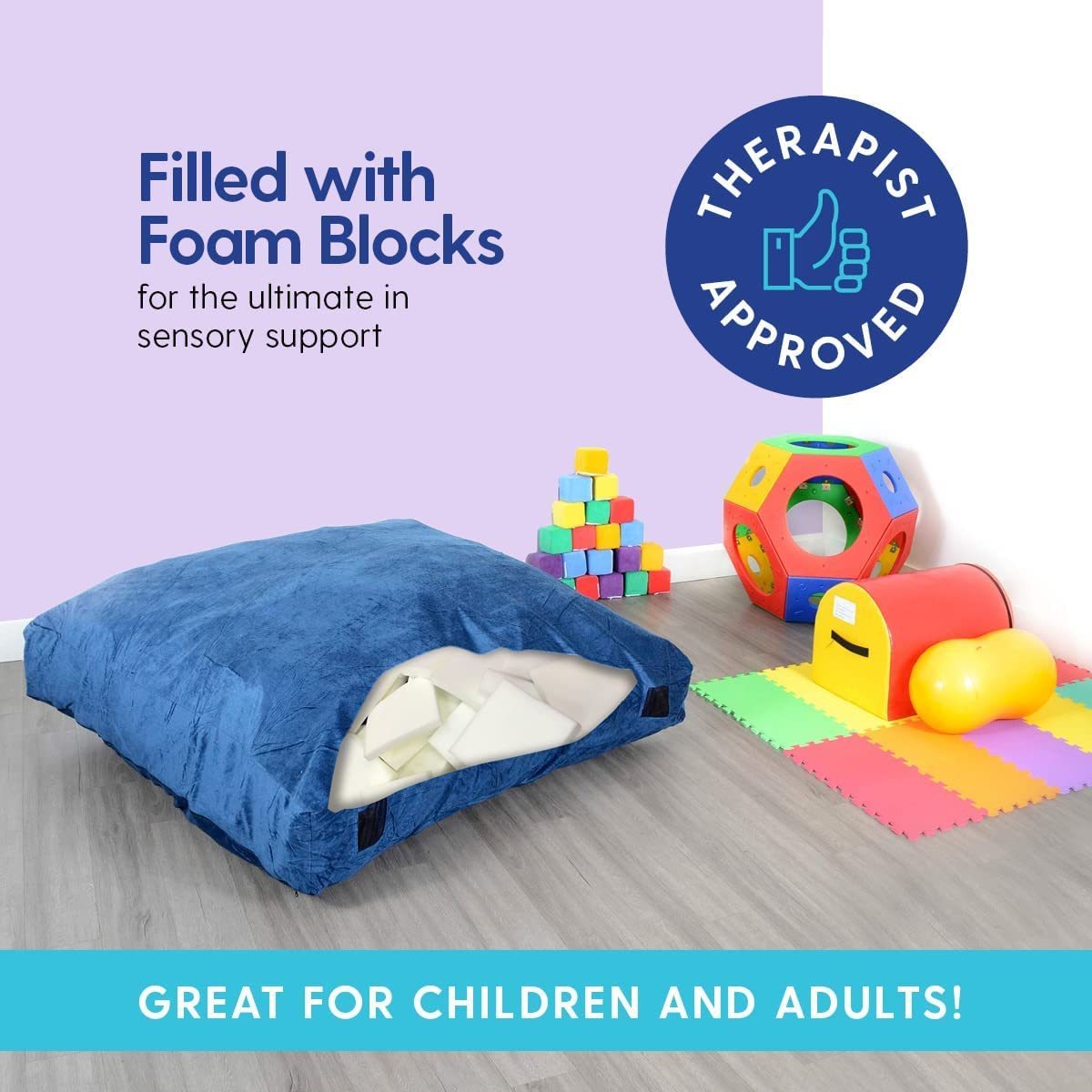 Sensory Pad with Foam Blocks for Kids and Adults, Ideal Gymnastics Equipment for Kids to Jump, Play or Relax