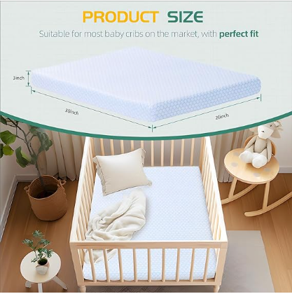 Trifold Mini Crib Mattress With Washable Soft Jacquard Cover Portable Crib Dual Sided With Firm Support And Comfort Memory Foam