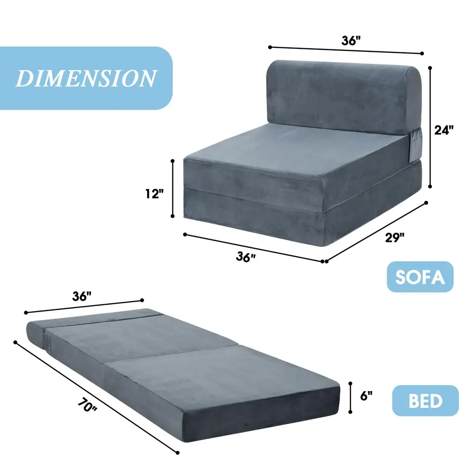 Portable Certi PUR-US Certified Firm Foam Folds Into Couch Washable Cover Sofa Guest Bed Trifold Memory Foam Sofa Mattress