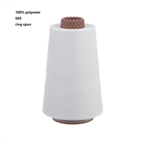 100% Polyester Virgin 60S Ring Spun Yarn High Count High Twist And High Tenacity Raw White Yarn