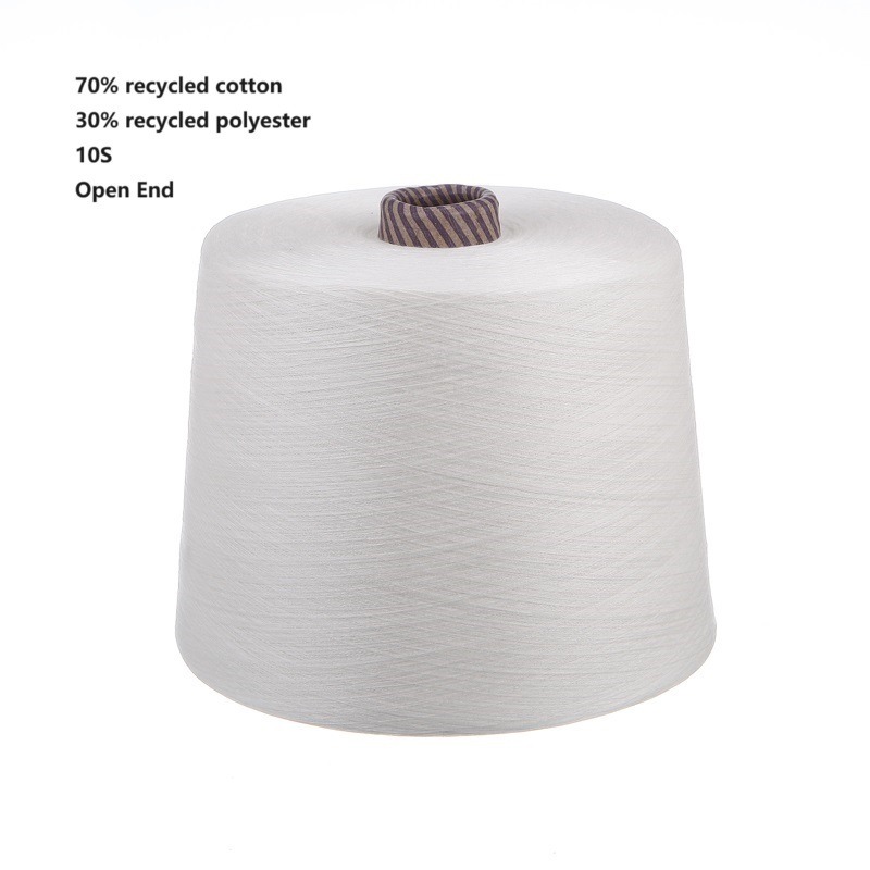 70% Regenerated Cotton 30% Regenerated Polyester 10S Open End Yarn CVC7030 Raw White Yarn For Socks