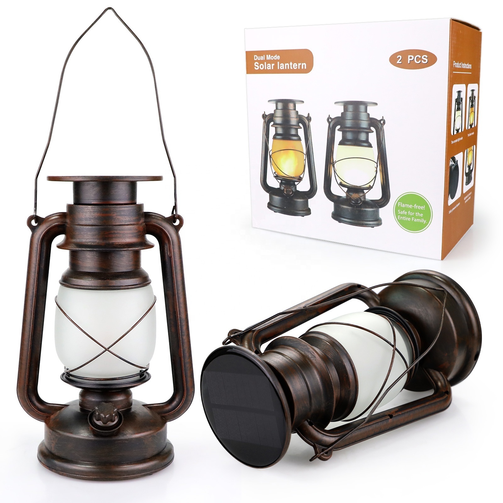 wholesale portable camping light retro LED dual-mode solar lantern  LED camping lantern