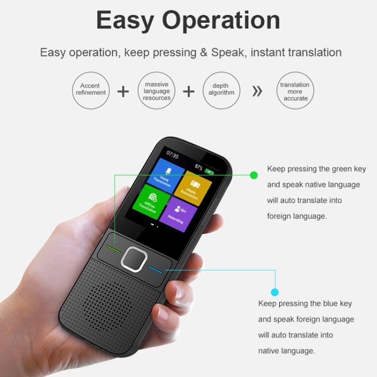 T10 Portable WIFI Smart Voice Translator Smart Business Travel Real Time AI Translator Translation Machine(Black)