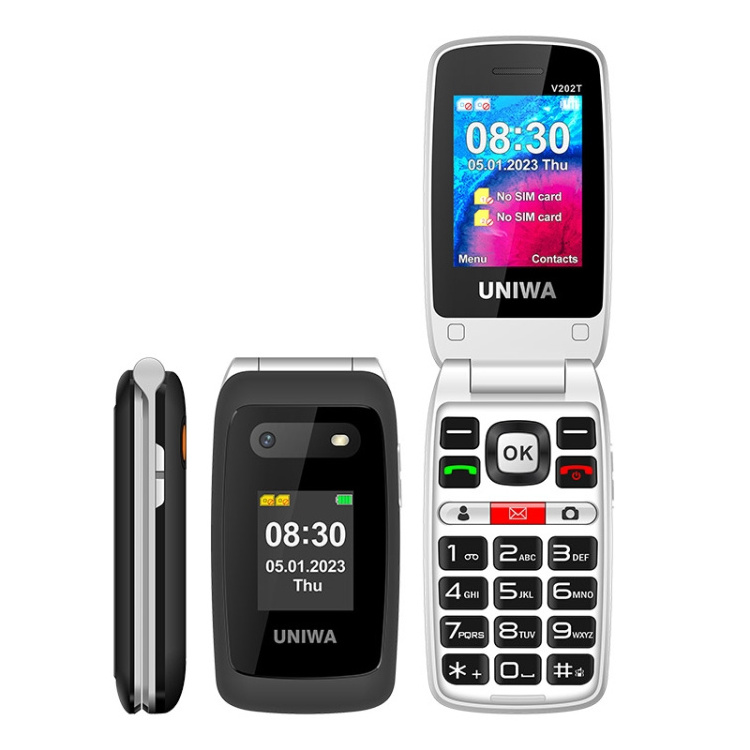 Cheap 4G UNIWA V202T 4G Flip Style Phone Elder Mobile Phone 2.4 inch MP3 Player Dual SIM Feature phone