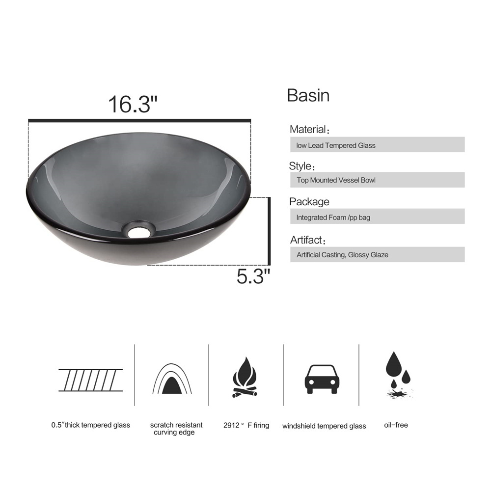 Modern Round Bowl Vanity Sinks Cheap bathroom vessel tempered glass sink wash basin