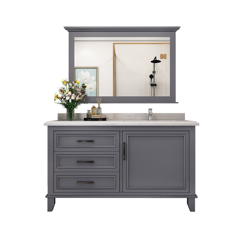 Solid Wood Mdf Bathroom Cabinets Bathroom Vanities with Led Mirror Sink Nordic Style Modern Stainless Steel Rectangle Plywood