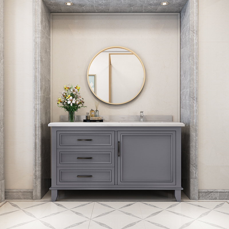 Solid Wood Mdf Bathroom Cabinets Bathroom Vanities with Led Mirror Sink Nordic Style Modern Stainless Steel Rectangle Plywood