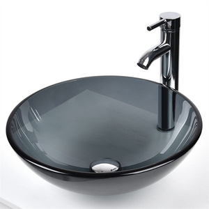 Modern Round Bowl Vanity Sinks Cheap bathroom vessel tempered glass sink wash basin