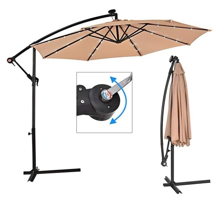 High quality Garden Parasol Banana Umbrella With LED Lighting