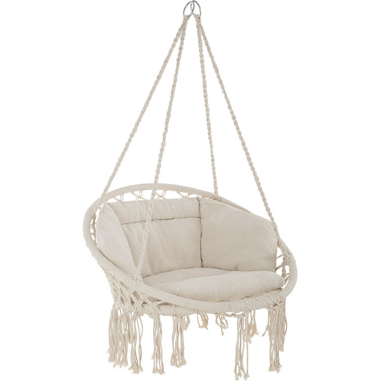 Contemporary Patio Steel Cotton Rope Garden Outdoor Swing Chair Hanging