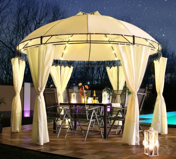 Deluxe Steel Frame Round Gazebo with Solar Lighting