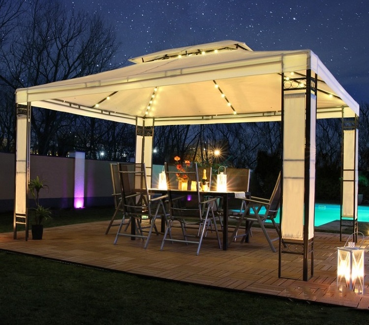 Oxford Outdoor Tent Gazebos Sunshade Pavilion With Led Lighting 3m X 4m