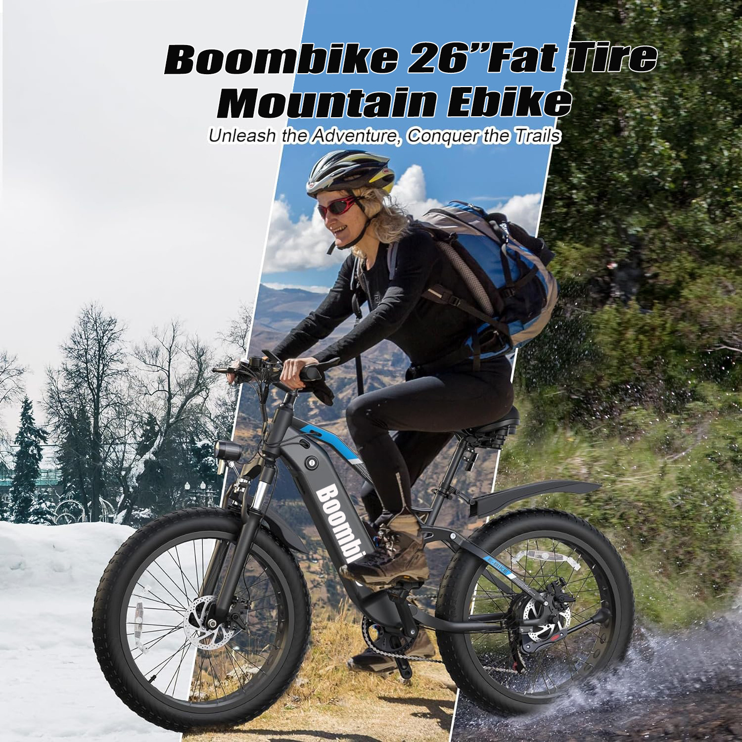 Boombike 26*4.0 500w 750w 1000w Big Power Fat Tire Electric Mountain E Bike snow Bike electric Bicycle