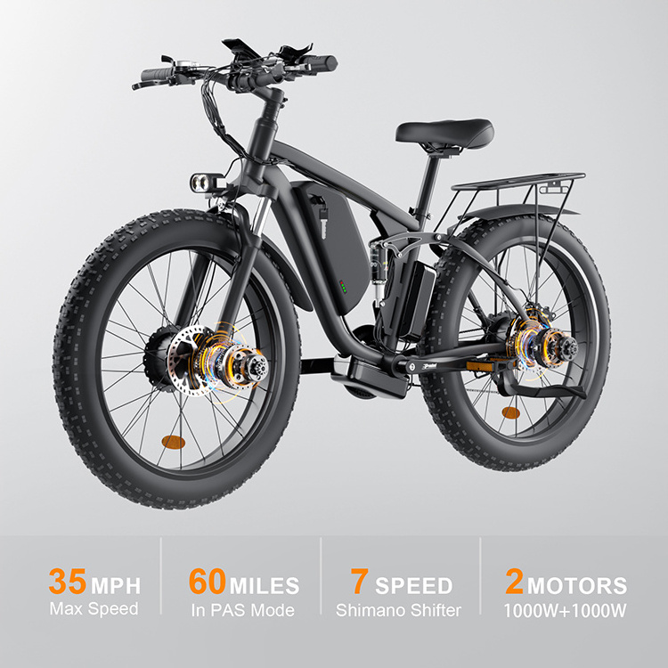 Zeegr 26 Inch Dual Motor 1000W Electric Bicycle 1000W Fat Tire Bike 2 Seats Electric Mountain Bicycle