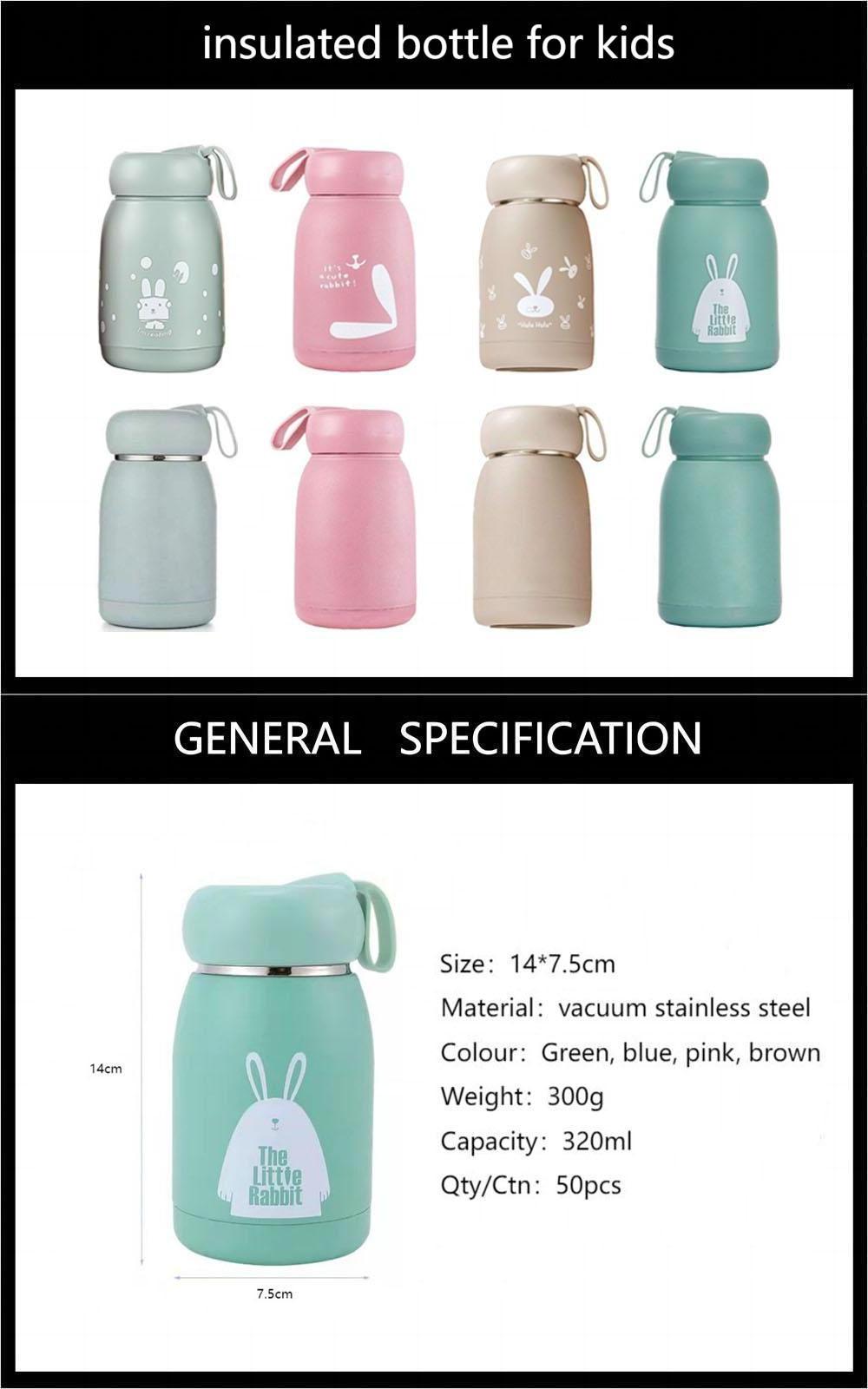 Children Cartoon Rabbit Thermos 320ml Stainless Steel Wide Mouth Water Bottle insulated Drinking bottles water jar for kids