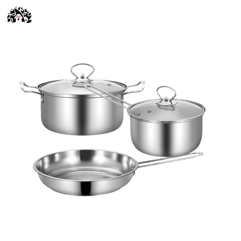 Factory cooking pots sets 3pcs Induction cookware Stainless Steel 410 Magnetic Cookware set non stick Soup Pots And frying Pan