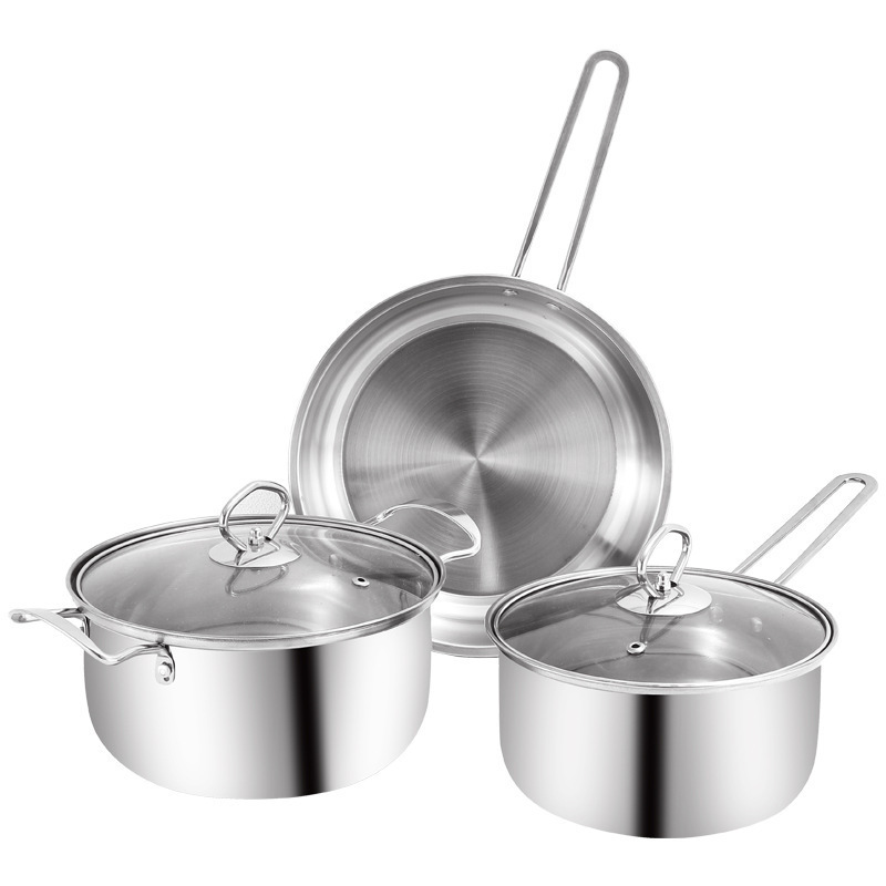 Factory cooking pots sets 3pcs Induction cookware Stainless Steel 410 Magnetic Cookware set non stick Soup Pots And frying Pan