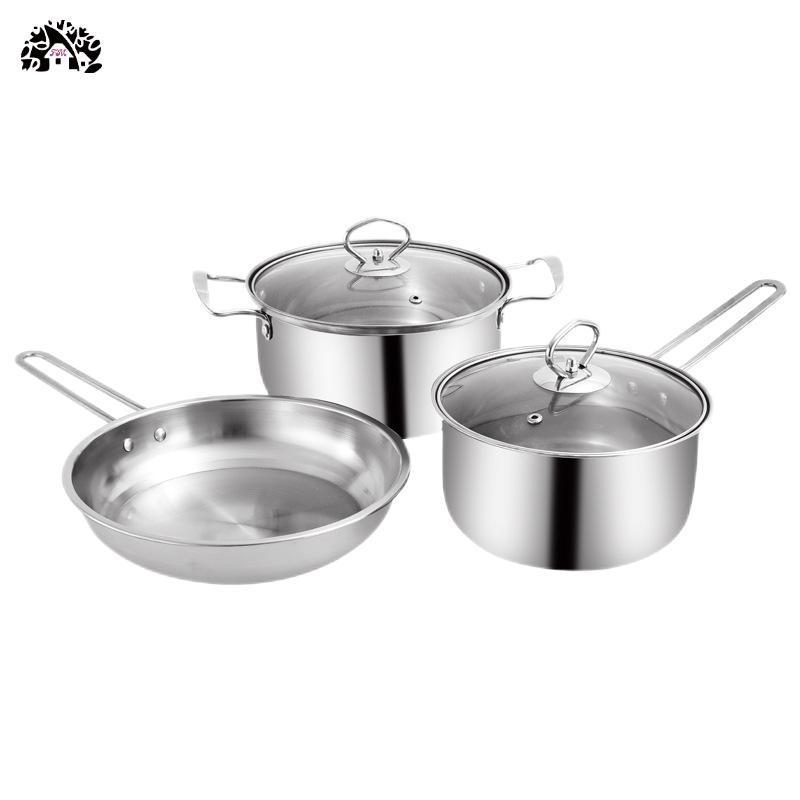 Factory cooking pots sets 3pcs Induction cookware Stainless Steel 410 Magnetic Cookware set non stick Soup Pots And frying Pan