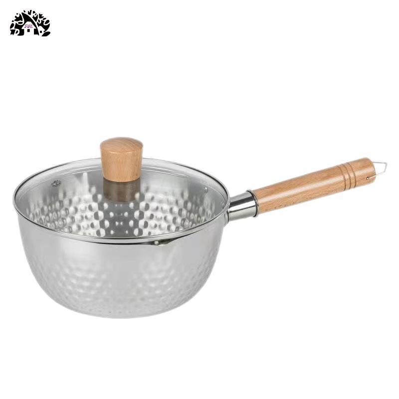 Hot Selling Cookware Sets304 Stainless steel wooden handle milk pot auxiliary food pot Household instant noodles pot snow pan