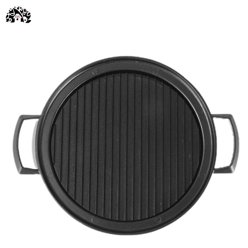 Wholesale nonstick coating cast iron two side grill pan with stripes double handle commercial bbq meat steak  pan round pan