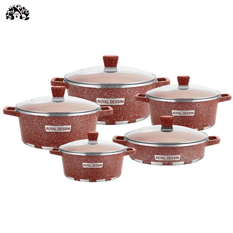 New Design  Classical Casserole with Cover and Decal Safe Glass Transparent Die-casting Kitchenware Aluminum  Cookware Sets