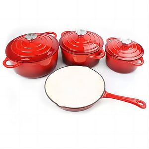 Factory custom 4-piece Dutch Pan Kitchen non-stick stockpot Frying pan casserole enamelled cast iron round outdoor cookware set