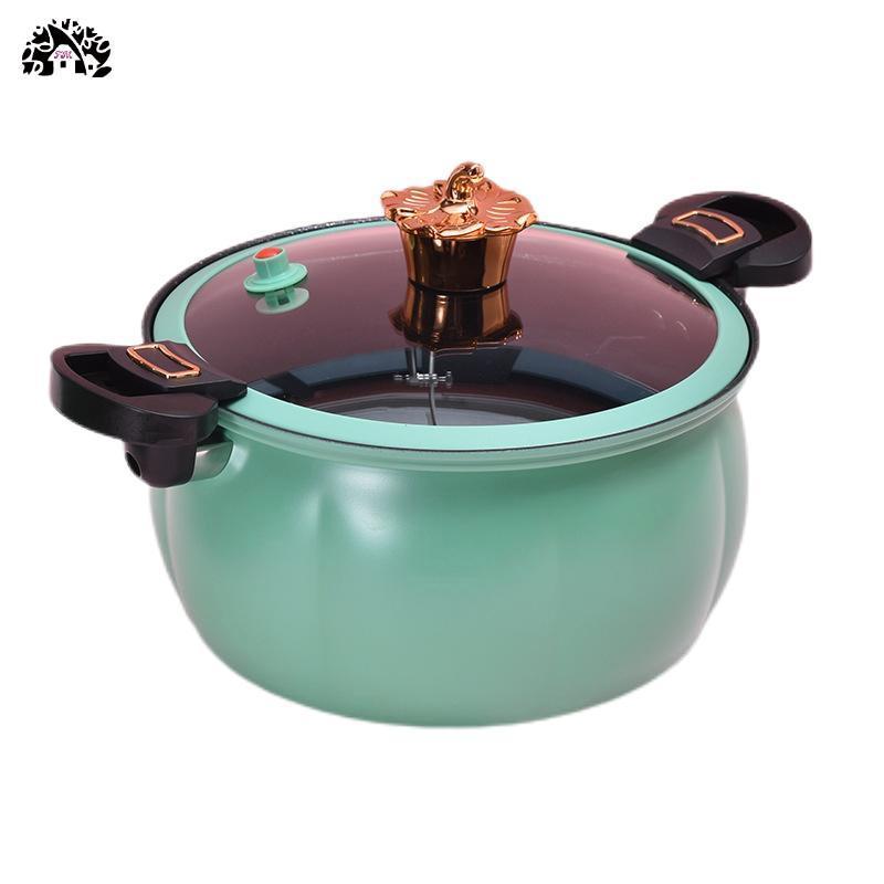 New Kitchen Cookware Product Cast Iron  Non-stick Pot Cute Pumpkin Design Cook pots and pans cookware sets  with Glass Lid