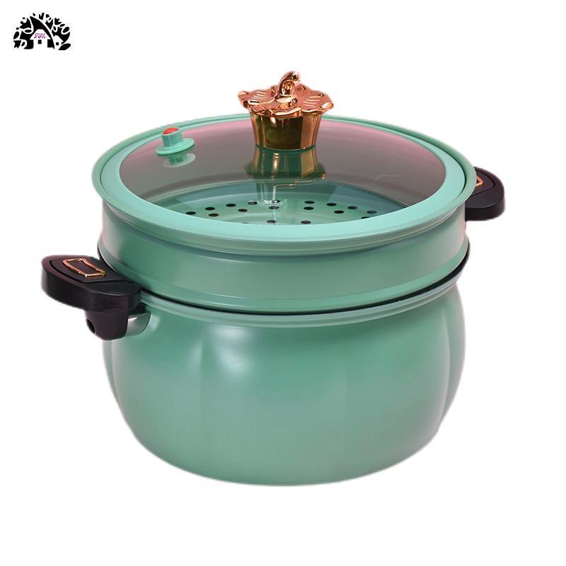 New Kitchen Cookware Product Cast Iron  Non-stick Pot Cute Pumpkin Design Cook pots and pans cookware sets  with Glass Lid