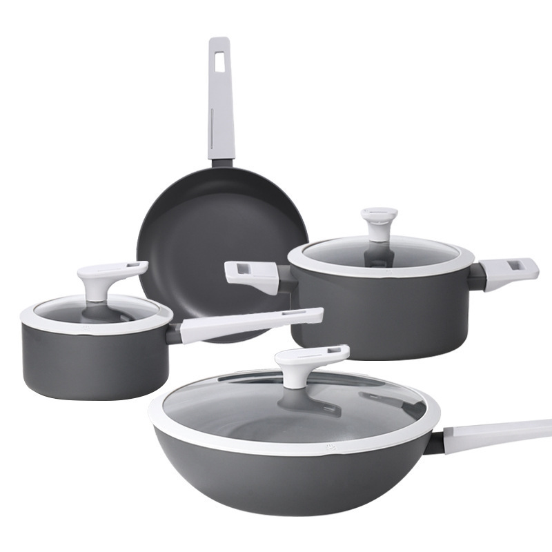 Nonstick Cookware Sets Aluminum Cookware set Household milk pan frying pan wok cooking pot not pick stove top  four Sets