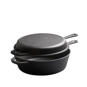 hot selling  Pre-seasoned Cast Iron Pot with Long Handles two-in-one function pot Stew Pot  Dutch Oven  with Skillet Lid