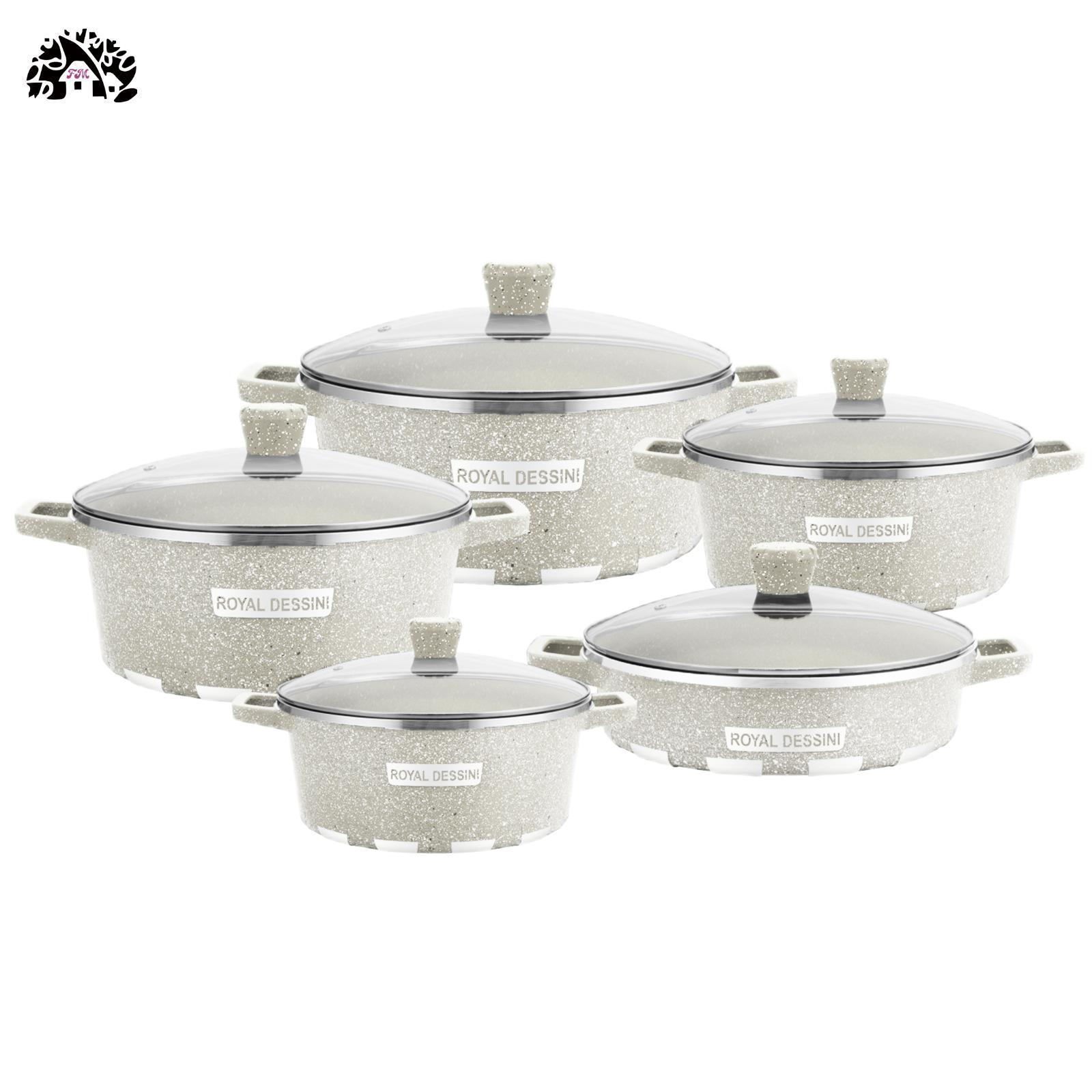 New Design  Classical Casserole with Cover and Decal Safe Glass Transparent Die-casting Kitchenware Aluminum  Cookware Sets