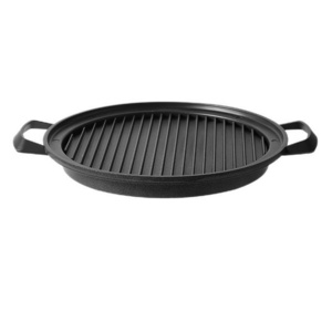 Wholesale nonstick coating cast iron two side grill pan with stripes double handle commercial bbq meat steak  pan round pan