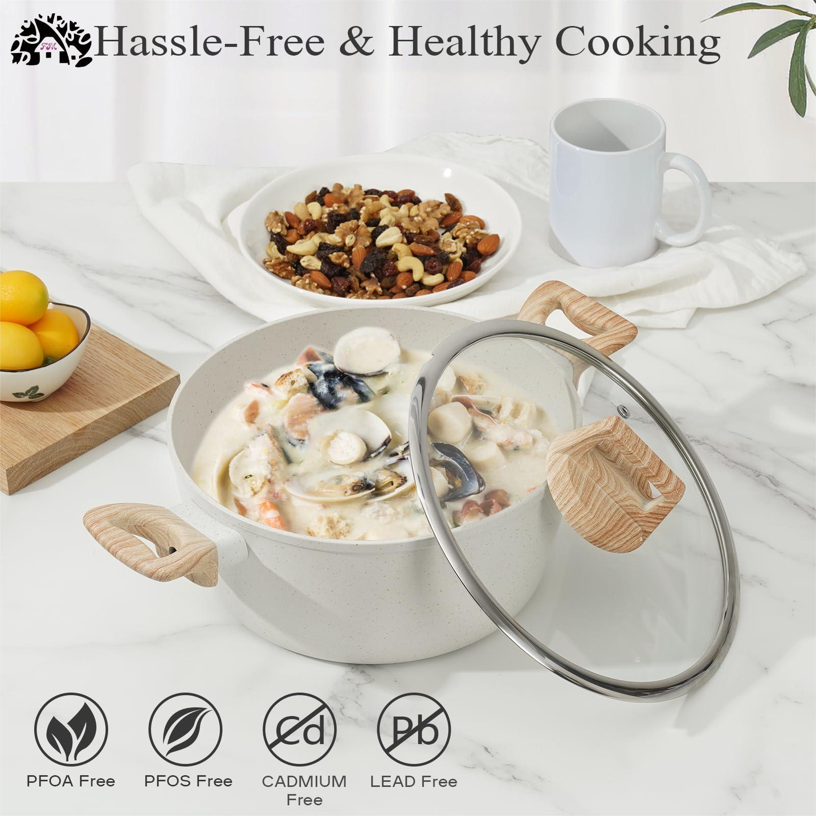 17 non-stick kitchen Cookware Set White granite Cookware Induction Home stockpot Induction cooker Natural Gas (PFOA free)