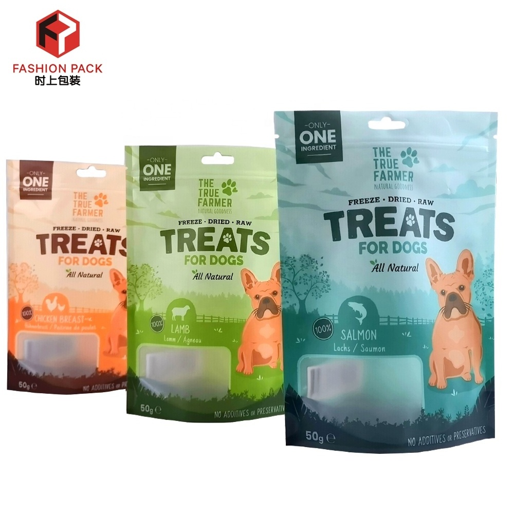 Matte OEM Custom Printed dog treat food Packaging Zip Lock with frost window