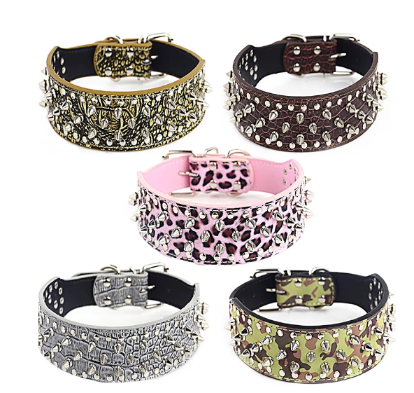 Cool Spiked and Studded Leather Collar for Dogs Pet