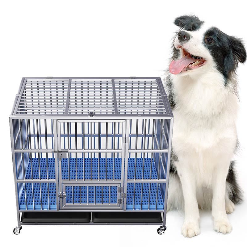 High quality stainless steel large dog crate foldable pet crate cat dog kennel with wheels modern metal dog metal crate