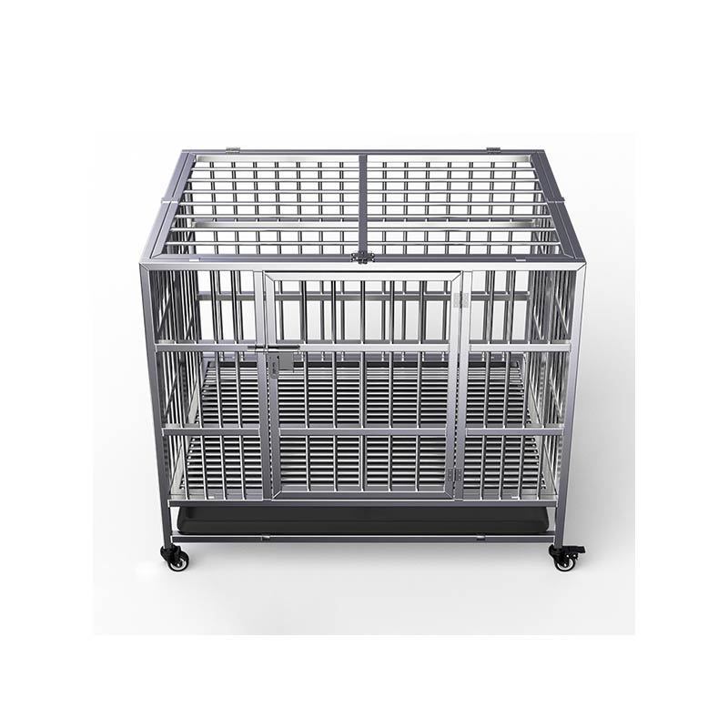 High quality stainless steel large dog crate foldable pet crate cat dog kennel with wheels modern metal dog metal crate