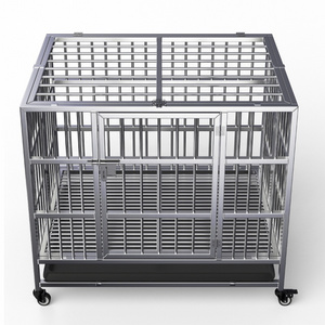 High quality stainless steel large dog crate foldable pet crate cat dog kennel with wheels modern metal dog metal crate