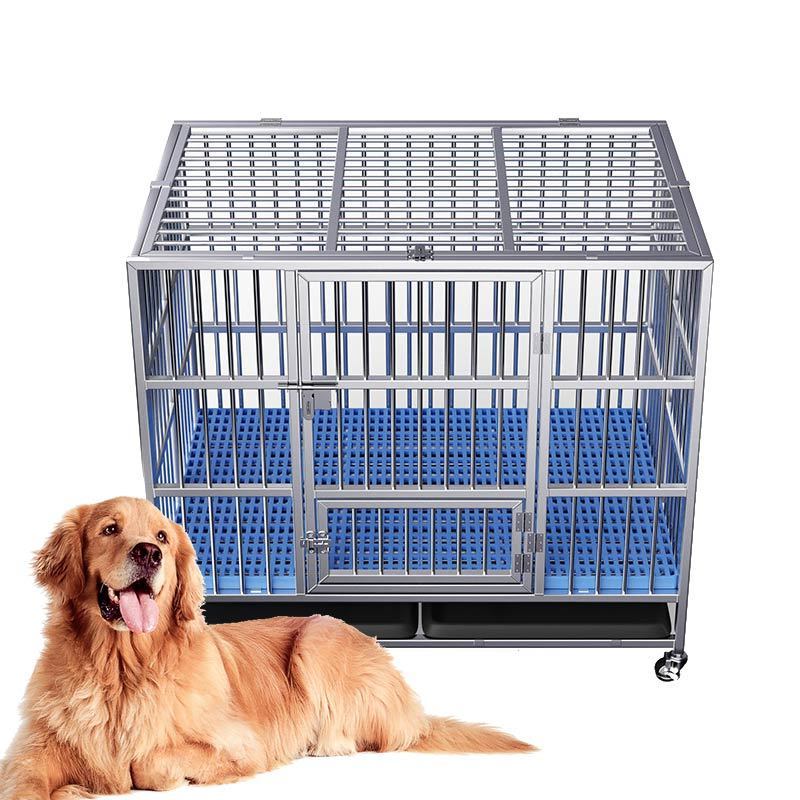 High quality stainless steel large dog crate foldable pet crate cat dog kennel with wheels modern metal dog metal crate