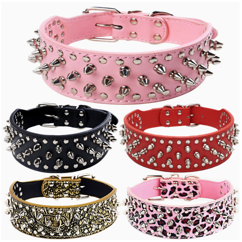 Cool Spiked and Studded Leather Collar for Dogs Pet