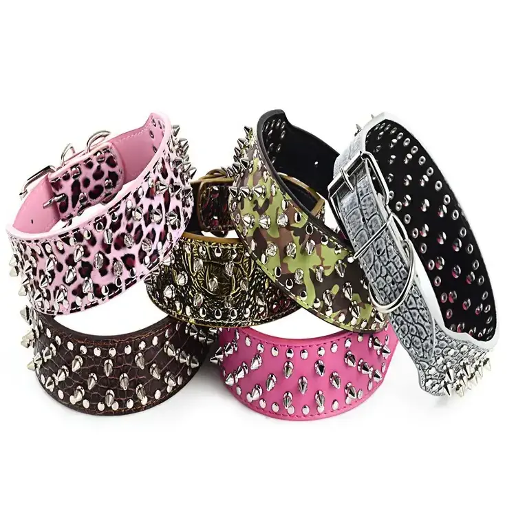 Cool Spiked and Studded Leather Collar for Dogs Pet