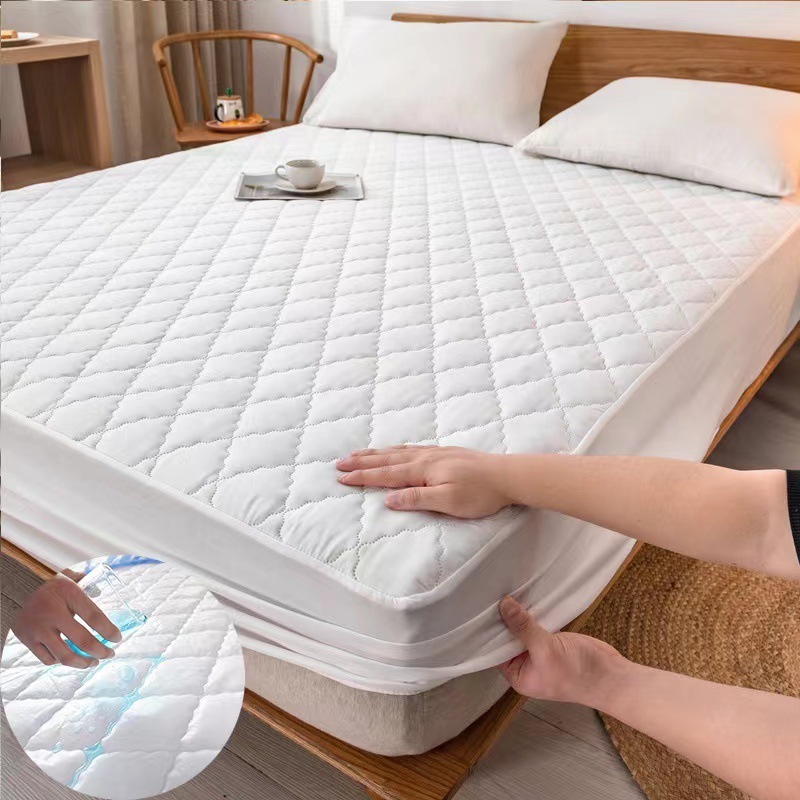 Single Size Waterproof Mattress Pad Quilted Breathable Mattress Protector Soft Brushed Microfiber Fabric Fitted Sheet