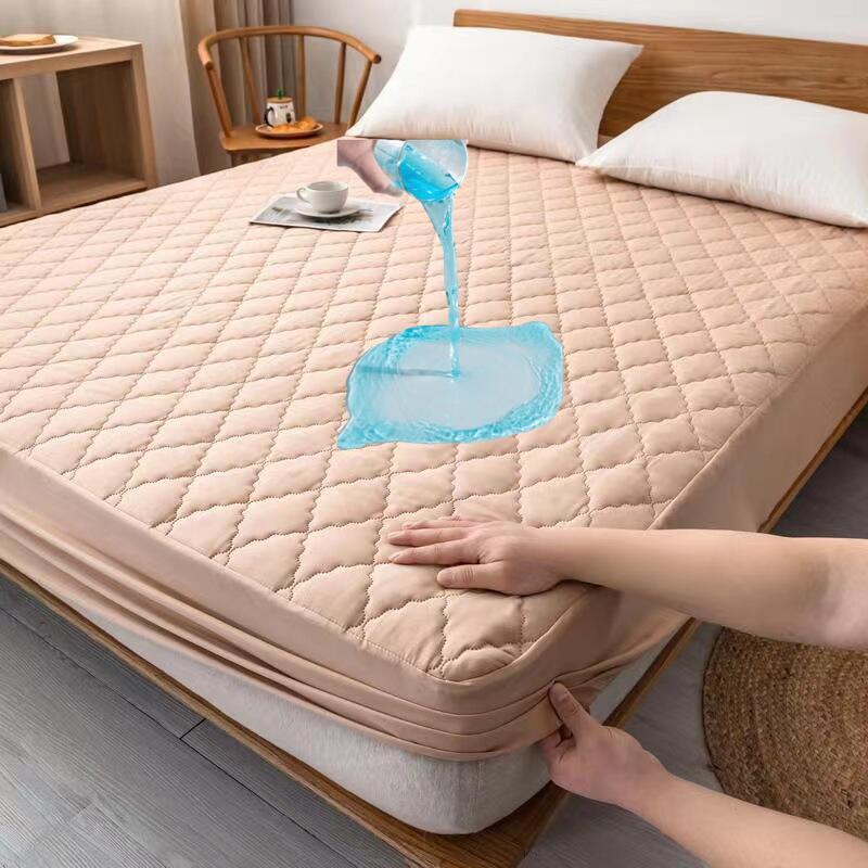 Single Size Waterproof Mattress Pad Quilted Breathable Mattress Protector Soft Brushed Microfiber Fabric Fitted Sheet