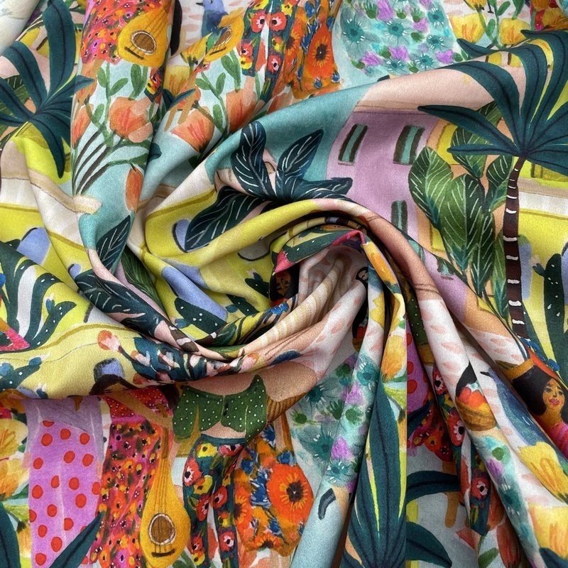 Digital printed 64% cotton 36% Lyocell tropical print fabric for dresses