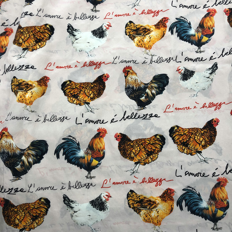 Fonesun-SK528 100%  Silk 16mm Dupion CDC Digital Chicken Hen Rooster Print Fabric for Pajamas