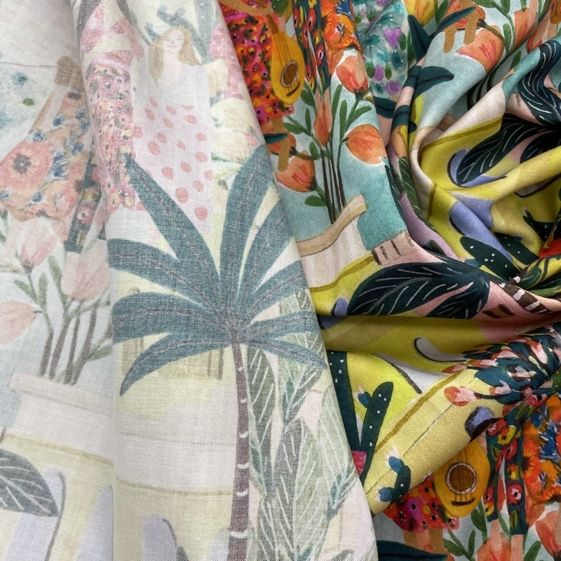 Digital printed 64% cotton 36% Lyocell tropical print fabric for dresses