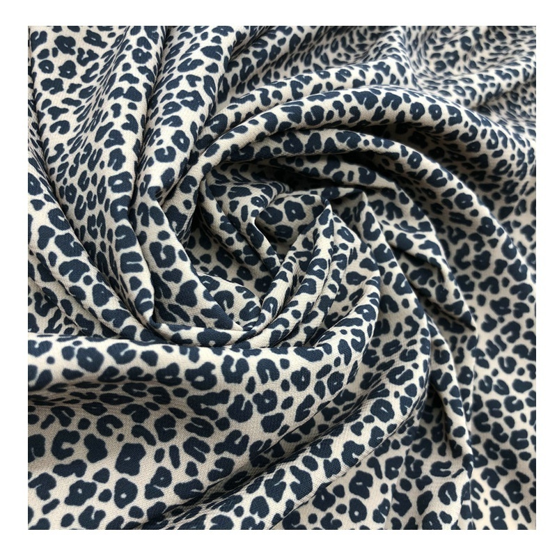 Black White Leopard Print Polyester Spandex Chiffon Stretch Fabric