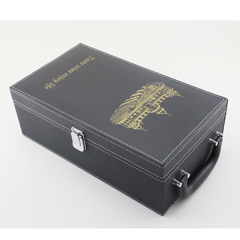 Custom  High Quality Black PU leather Double Bottle Wine Box